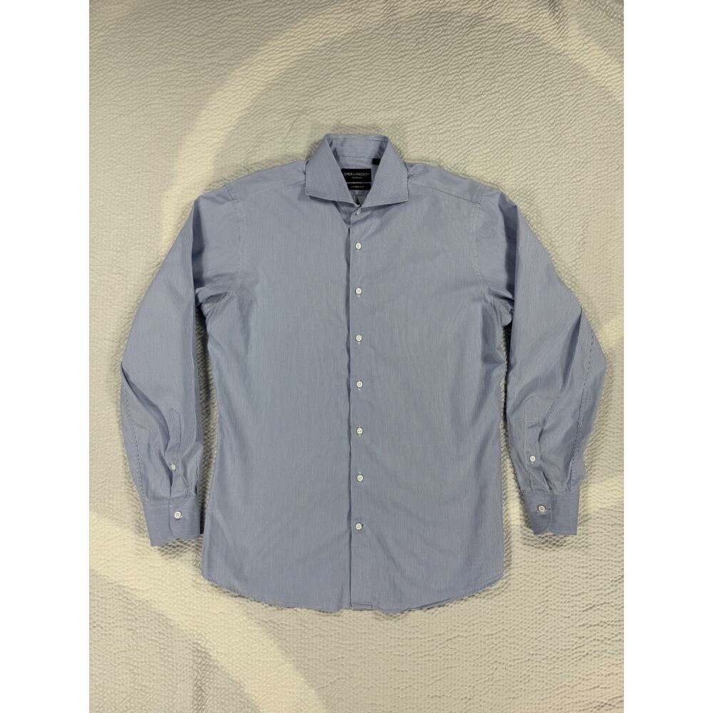 Spier Mackay Dress Shirt Mens 16 34 Extra Slim Blue White Long Sleeve Shirt
